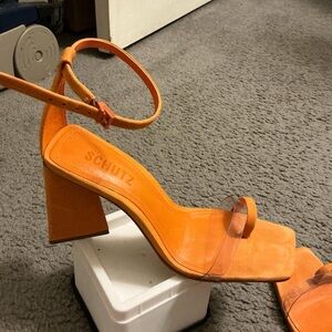 SCHUTZ Orange Block Heel Sandals
